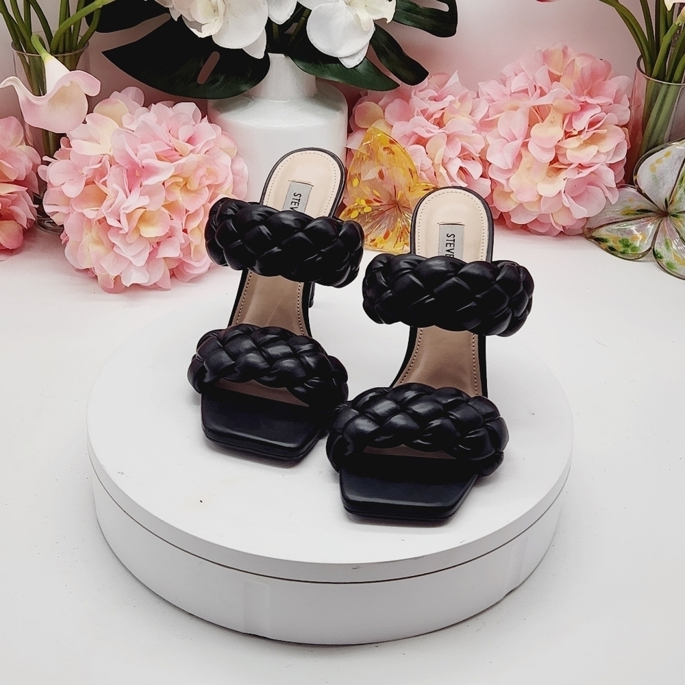 Steve Madden Kenley Citron Braided High Heel Sandals Slide-on Black Size 6.5 - Picture 4 of 16